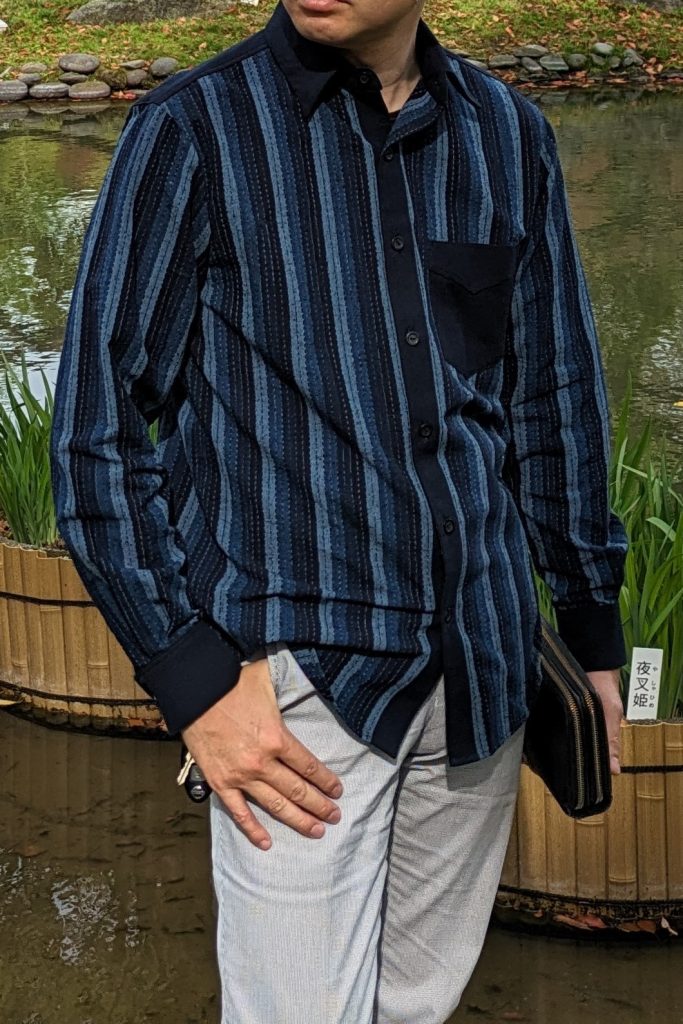 長袖シャツKASURIBITO 久留米絣 ストライプ 日本製 職人作り 長袖シャツ絣人KASURIBITO 久留米絣 ストライプ 日本製 職人作り